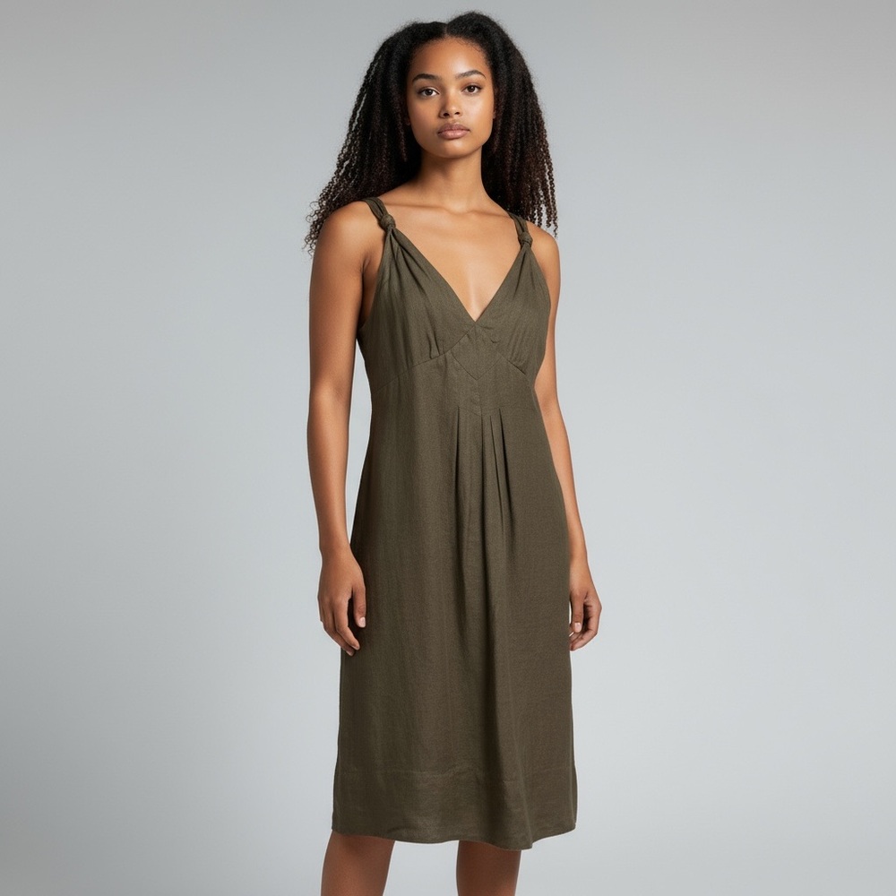Jigsaw Women's Linen Chocolate Brown Babydoll Forest Midi Lightweight Dress, 10